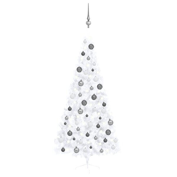 vidaXL Demi-arbre de Noël artificiel pré-éclairé et boules blanc 210cm