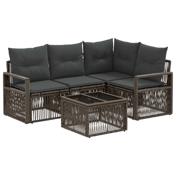 vidaXL Ensemble de canapé de jardin 5 Pièces Gris polyrotin