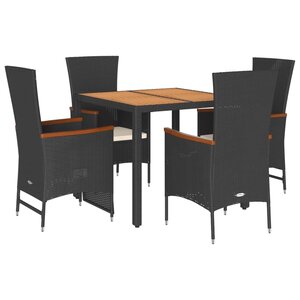 vidaXL Ensemble à manger de jardin coussins 5Pièces Noir Résine tressée