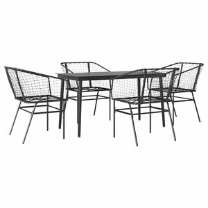 vidaXL Ensemble à manger de jardin 5 Pièces noir résine tressée verre