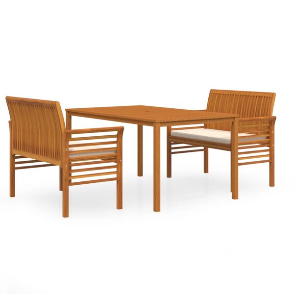 vidaXL Ensemble à manger d'extérieur 3 Pièces et coussins Acacia solide