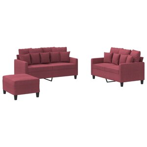 vidaXL Ensemble de canapés 3 Pièces avec coussins Rouge bordeaux Tissu