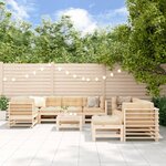 vidaXL Salon de jardin 10 Pièces avec coussins bois massif