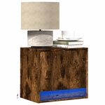 vidaXL Table de chevet murale avec lumières LED chêne fumé