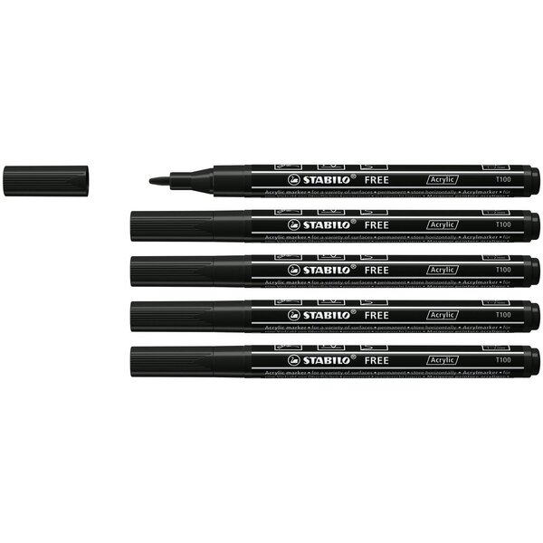 Marqueur pointe fine FREE acrylic T100 noir x 5 STABILO