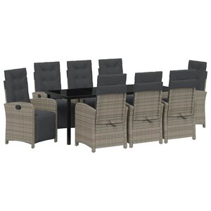 vidaXL Ensemble de salle à manger pour jardin 9 Pièces Gris polyrotin