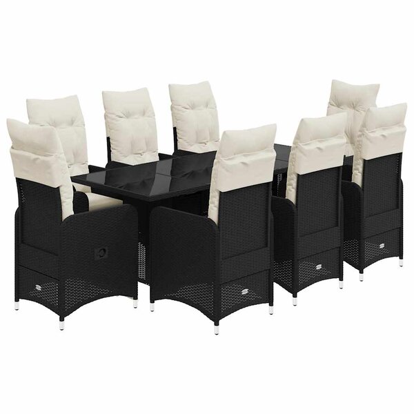vidaXL Ensemble de bistro de jardin 9 Pièces coussins noir poly rotin
