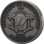KING COBRA Big Five Asia 5 Once Argent Coin 5000 Francs Ivory Coast 2022
