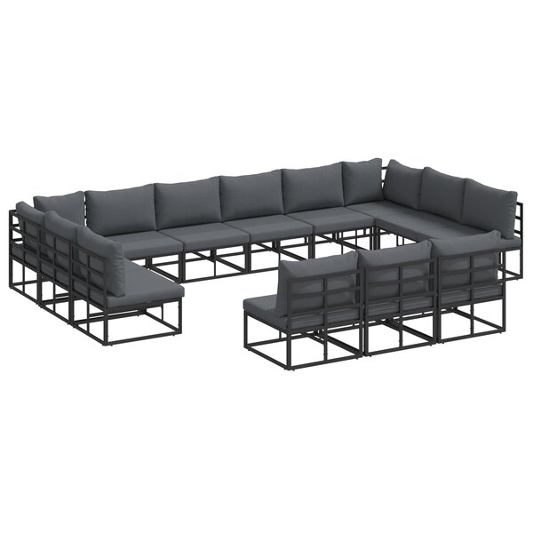 vidaXL Ensemble de canapé de jardin avec coussin 13 Pièces Noir Aluminium