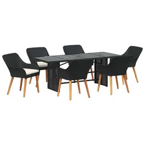 vidaXL Ensemble de salle à manger pour jardin 7 Pièces Noir polyrotin