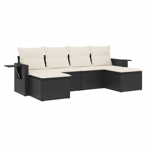vidaXL Salon de jardin 6 Pièces avec coussins noir résine tressée
