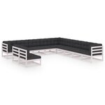 vidaXL Salon de jardin 11 Pièces avec coussins Blanc Bois de pin massif
