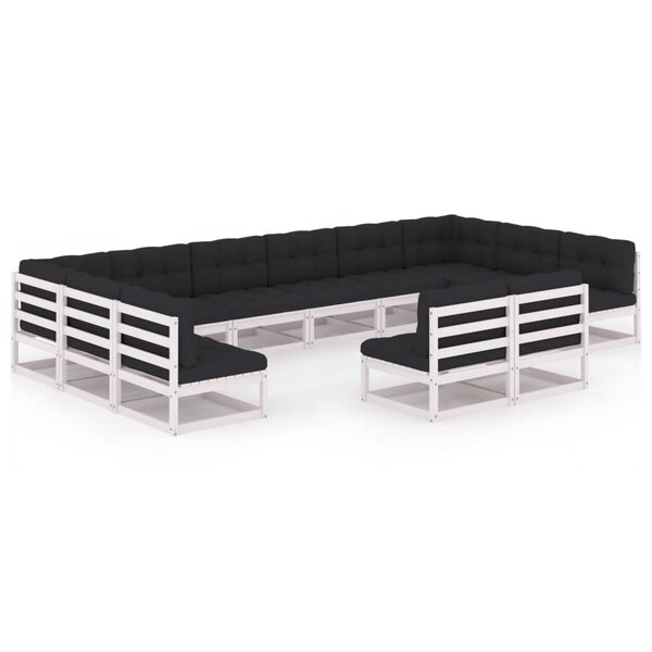 vidaXL Salon de jardin 12 Pièces avec coussins Blanc Bois de pin massif