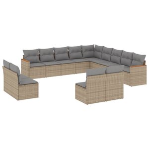 vidaXL Salon de jardin avec coussins 13 Pièces beige résine tressée