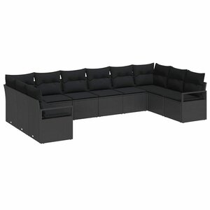 vidaXL Ensemble de Canapés avec coussin 10 Pièces Noir polyrotin