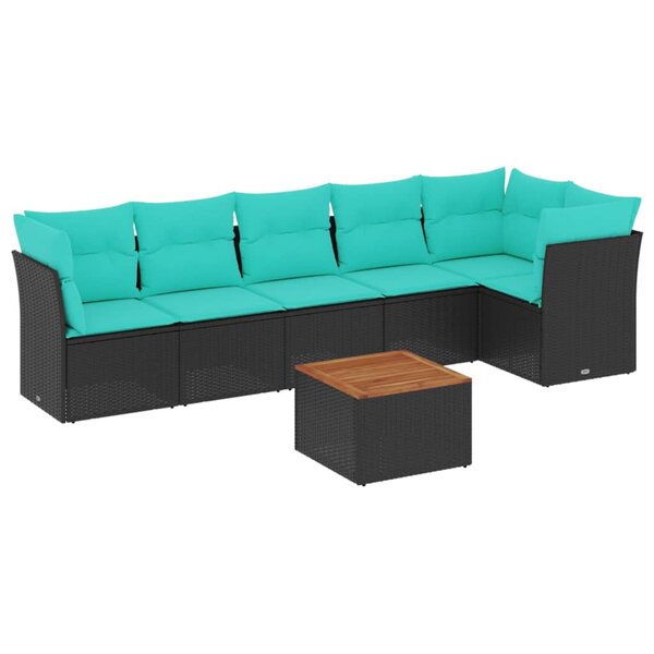 vidaXL Salon de jardin 7 Pièces avec coussins noir résine tressée