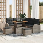 Set de canapé de jardin de 8 pièces avec coussins gris en poly rattan et acacia