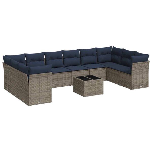 vidaXL Salon de jardin 11 Pièces avec coussins gris résine tressée