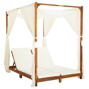 vidaXL Chaise longue double avec rideaux et coussins Bois d'acacia