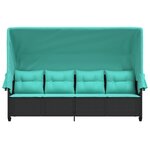 vidaXL Chaise longue avec auvent et coussins noir résine tressée
