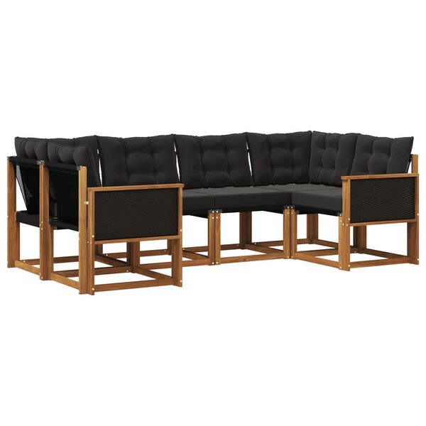 vidaXL Ensemble de canapés d'extérieur 6 Pièces Naturel et noir