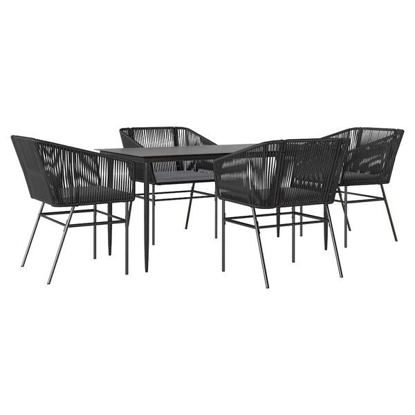 vidaXL Ensemble à manger de jardin et coussins 5 Pièces noir rotin verre