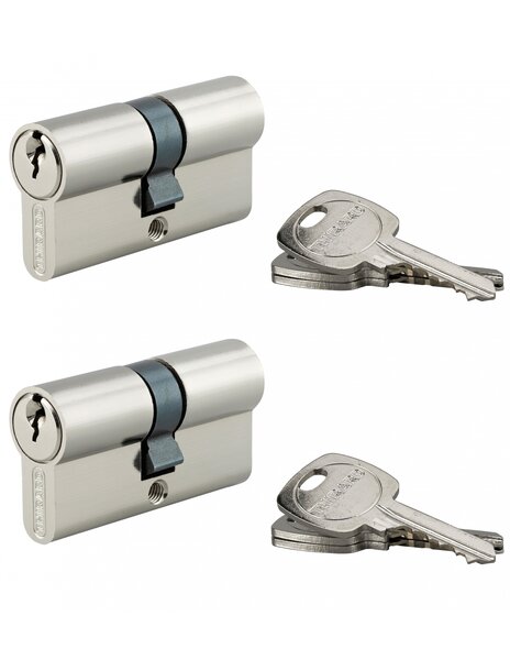 THIRARD - Lot de 2 cylindres de serrure double entrée STD  30x30mm  s'entrouvrant  nickel 3 clés/cylindre