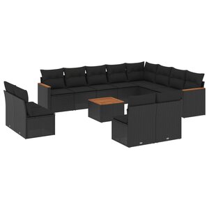 vidaXL Salon de jardin avec coussins 13 Pièces noir résine tressée