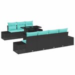 vidaXL Ensemble de canapé de jardin 8 Pièces Noir et turquoise