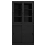Armoire de bureau porte coulissante 90 x 40 x 180 cm avec 3 étagères réglables style moderne en acier anthracite 02_0046825