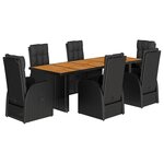 vidaXL Ensemble à manger de jardin coussins 7 Pièces noir résine tressée