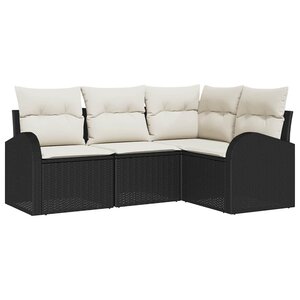vidaXL Ensemble de canapé de jardin 4 Pièces Noir et blanc Poly rotin