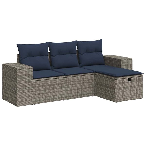 vidaXL Salon de jardin 4 Pièces avec coussins gris résine tressée