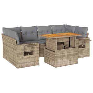 vidaXL Salon de jardin avec coussins 7 Pièces beige résine tressée