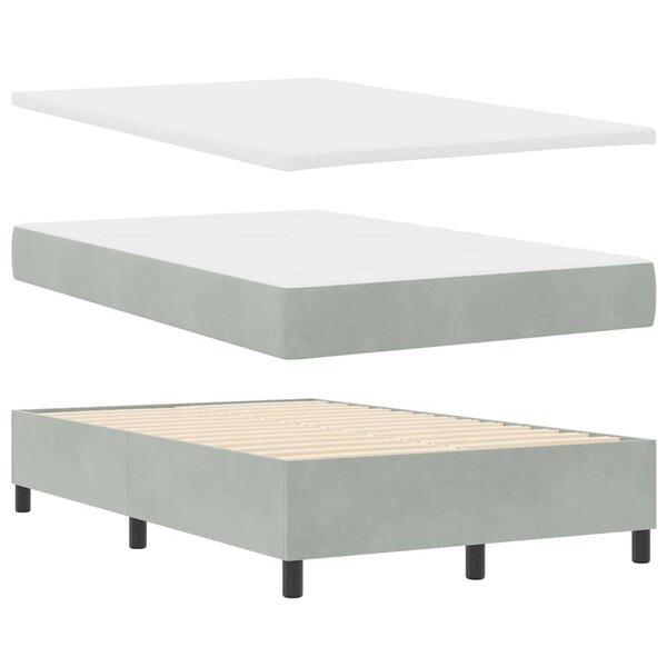 vidaXL Lit à ressort avec matelas et banc Gris clair 120x200 cm Velours