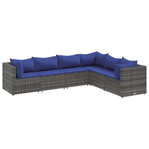vidaXL Salon de jardin 6 Pièces avec coussins Gris Résine tressée