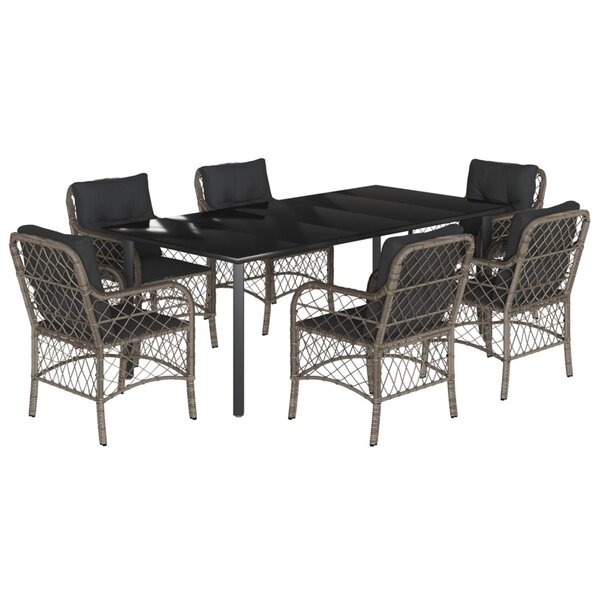 vidaXL Ensemble à manger de jardin et coussins 7 Pièces gris rotin