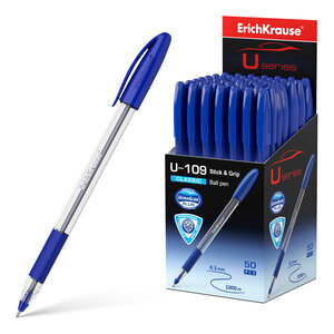 LOT de 50 Stylo bille Erichkrause U-109 Classic Stick&Grip - Technologie Ultra Glide - Encre bleue