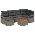 vidaXL Canapés de Jardin Gris 7 Pièces Gris Grand Rattan  cadre en bois