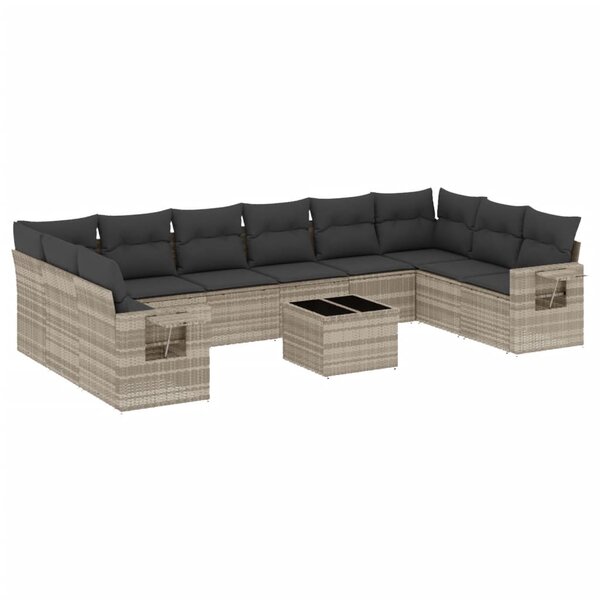 vidaXL Salon de jardin 11 Pièces avec coussins gris clair résine tressée