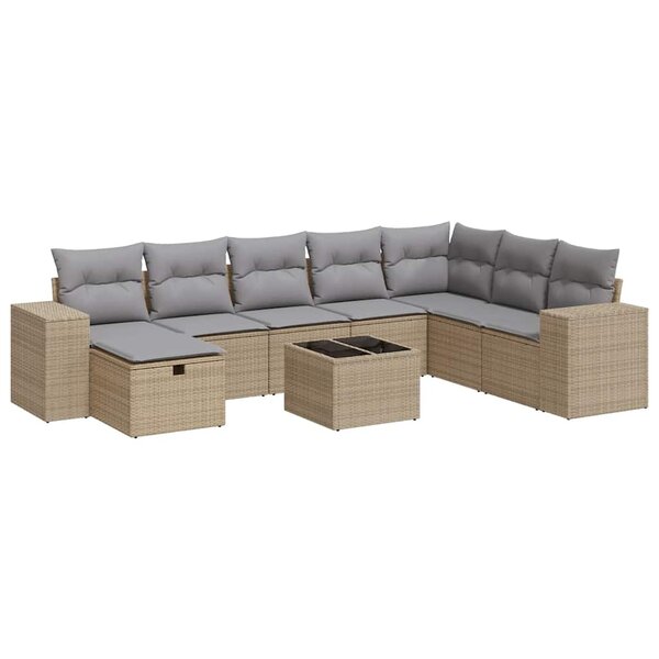 vidaXL Salon de jardin avec coussins 9 Pièces beige résine tressée