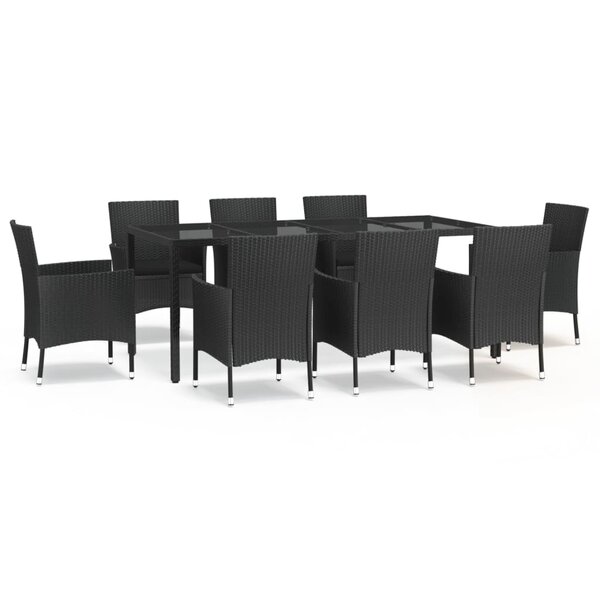 vidaXL Ensemble à manger jardin 9Pièces et coussins noir résine tressée