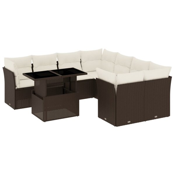 vidaXL Salon de jardin avec coussins 9 Pièces marron résine tressée