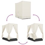 vidaXL Chaise longue double avec toit et rideaux noir résine tressée