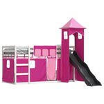 vidaXL Lit superposé avec toboggan et rideaux rose 80x200 cm
