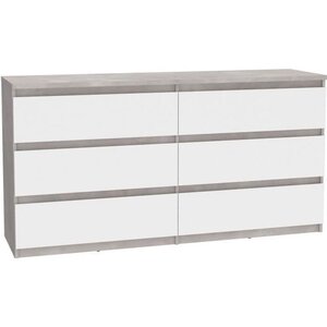 Commode CHELSEA 6 Tiroirs - Couleur blanc/béton clair - 154 x 42 2 x 79 9 cm