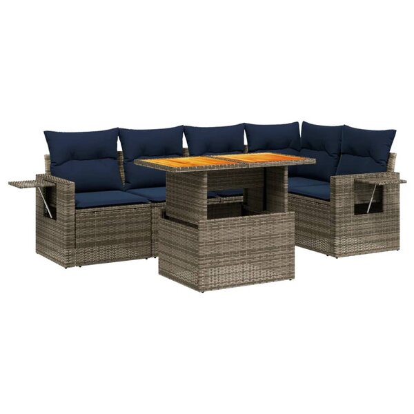 vidaXL Salon de jardin 6 Pièces avec coussins gris résine tressée