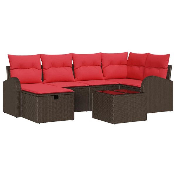 vidaXL Ensemble de canapé de jardin 7 Pièces Marron Poly rotin