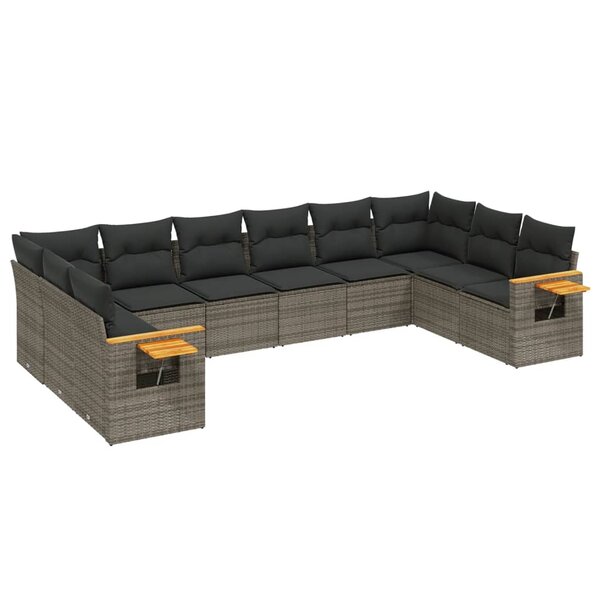 vidaXL Salon de jardin avec coussins 10 Pièces gris résine tressée