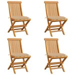 vidaXL Chaises de jardin et coussins beige lot de 4 Bois teck massif